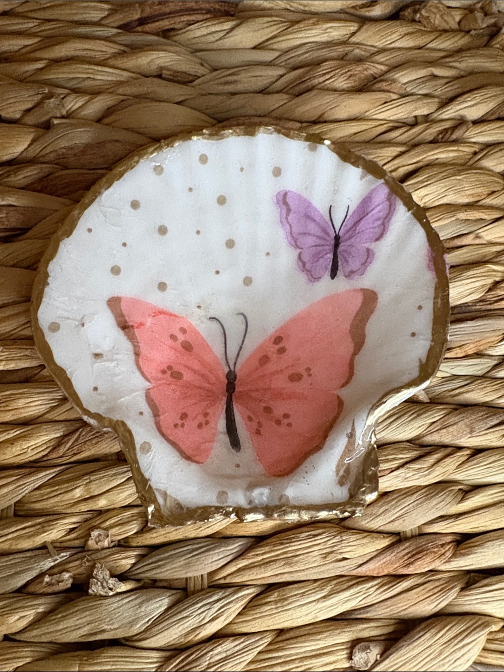 Hand Crafted Pink and Purple Butterfly Shell Trinket Dish